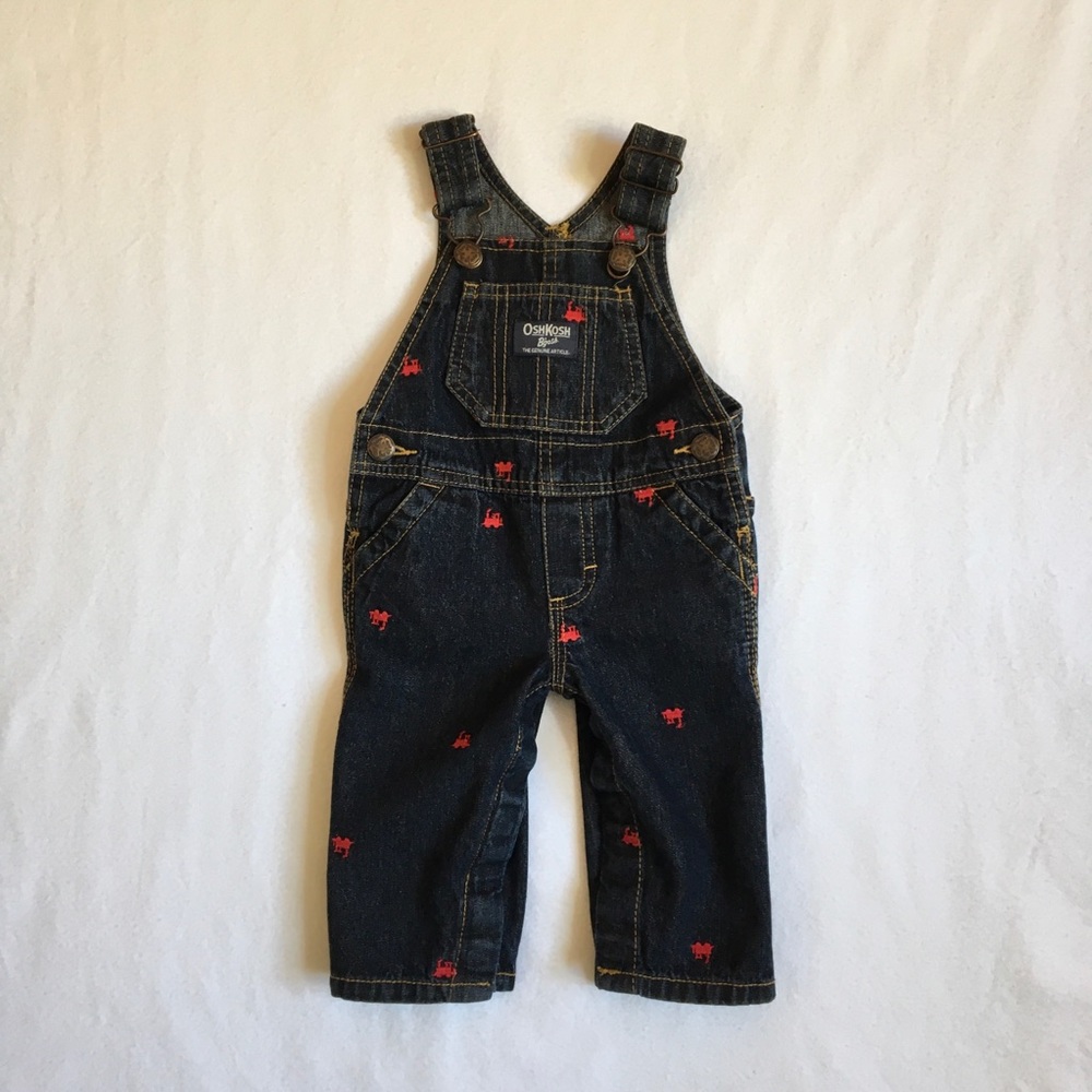 Osh Kosh Denim Overalls With Red Trains